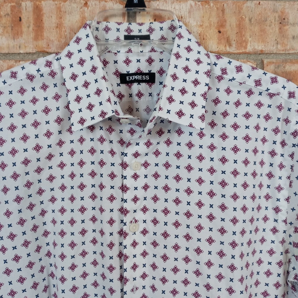 Express Long Sleeve Button Up Patterned Dress Shi… - image 1